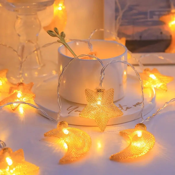 Eid Moon and Stars Hanging Decoration lights - 10 Lights