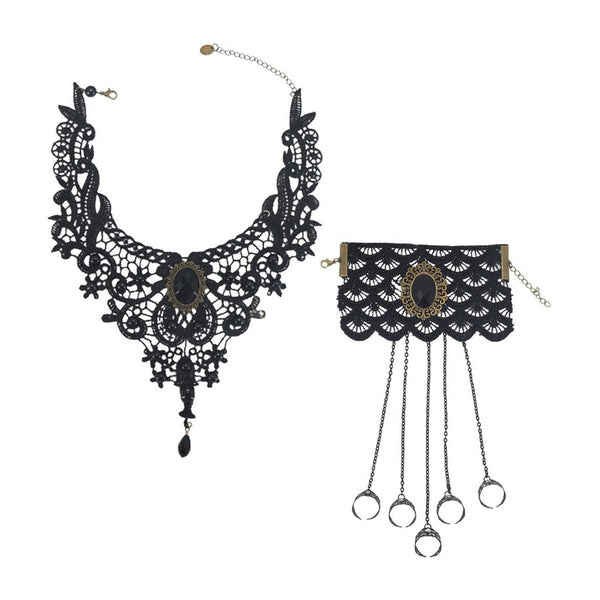 Black Lace Choker & Bracelet Set