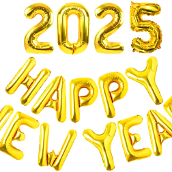 Happy New Year 2025 Golden 16 Inch Foil Balloon