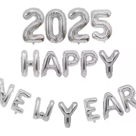 Happy New Year 2025 Silver 16 Inch Foil Balloon