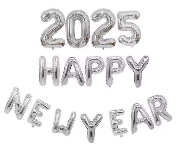 Happy New Year 2025 Silver 16 Inch Foil Balloon