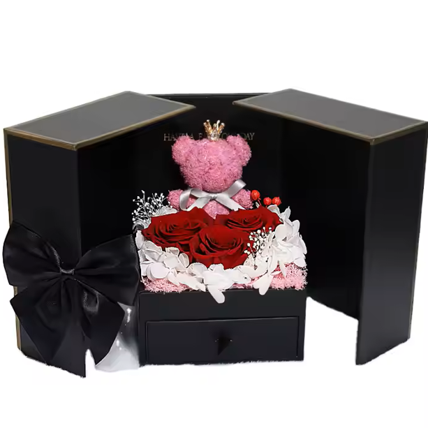 Eternal Roses Bear and Heart Gift Box