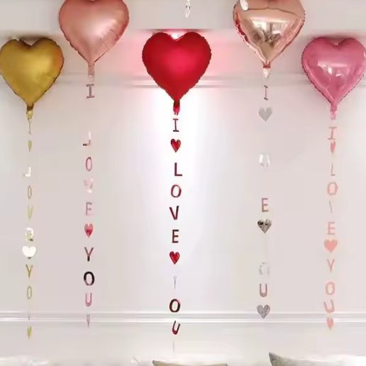 5 Pcs Heart Shaped Foil Balloon and Love Pendant - Helium