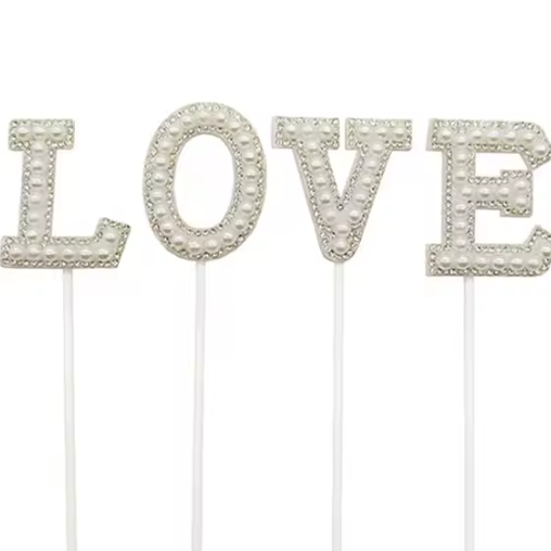 Pearl "Love" Cup Cake Toppers