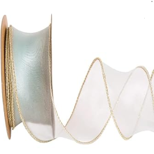 Light Blue Organza Ribbon with Gold Trimming 4cm x 9 m