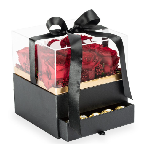 Flower Gift Box with a Goodie's Drawer 18x18x19cm