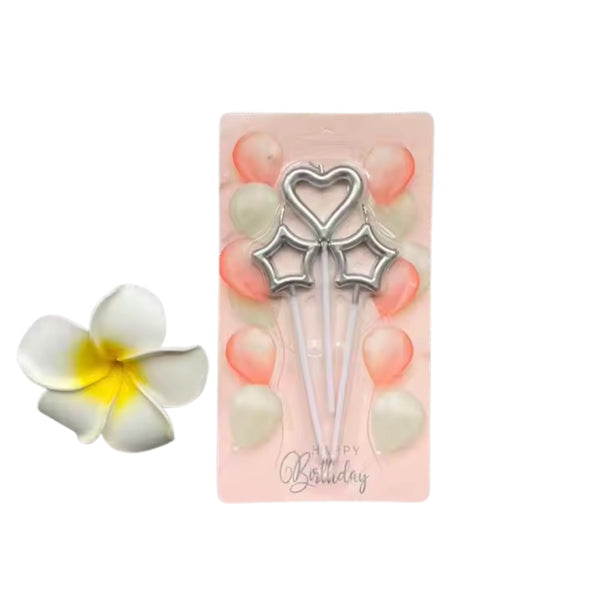 Heart & Stars Silver Color Candle set
