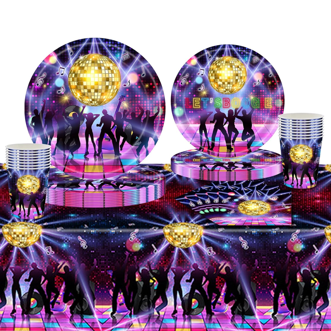 Neon Disco Party Theme Tableware Set