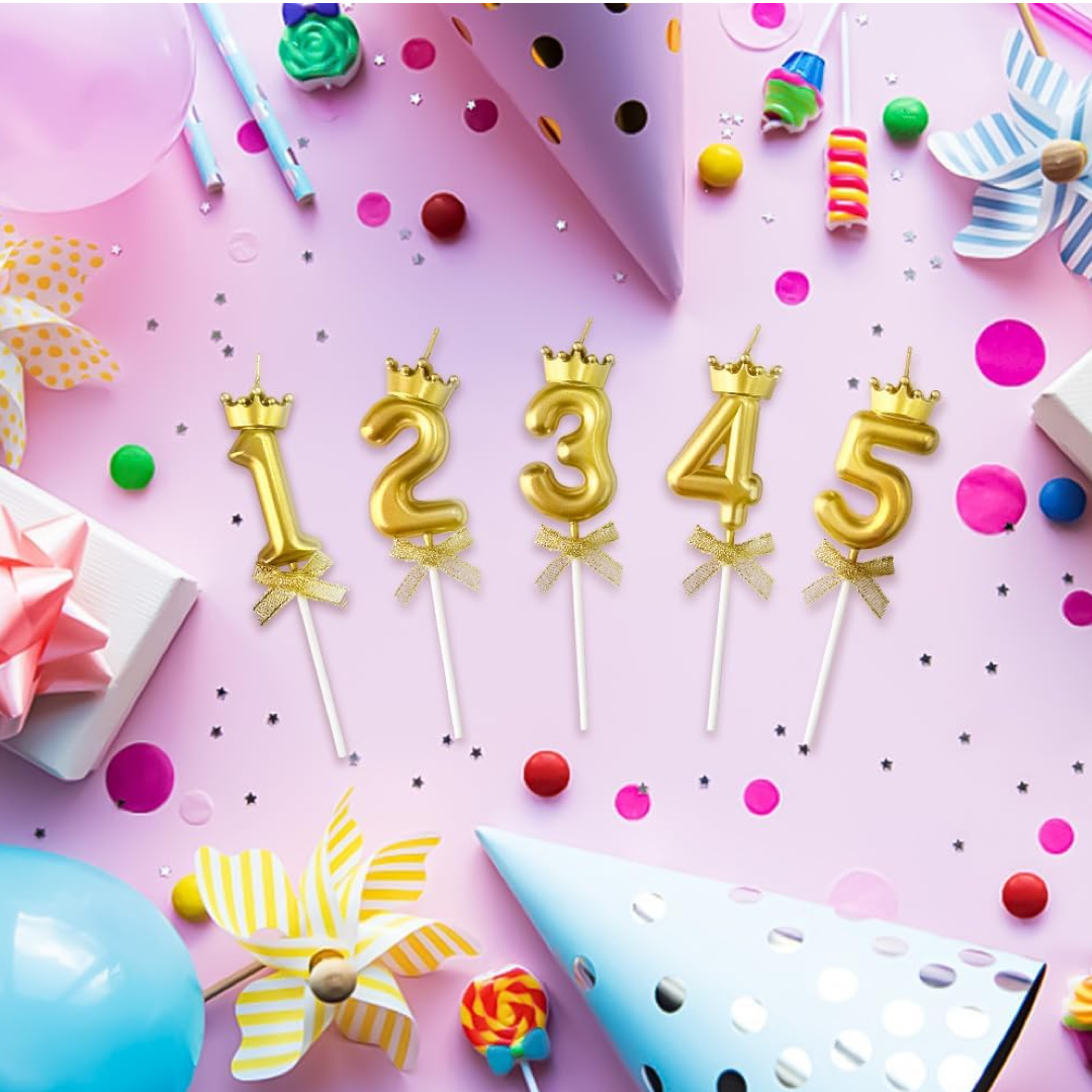 3D Number Candle with Crown Bow