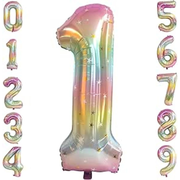 Star Rainbow Color Numbers Foil Balloons (40 inch)