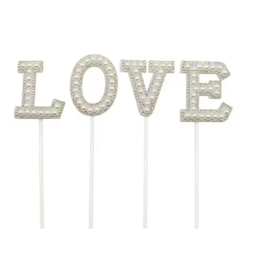 Pearl "Love" Cup Cake Toppers