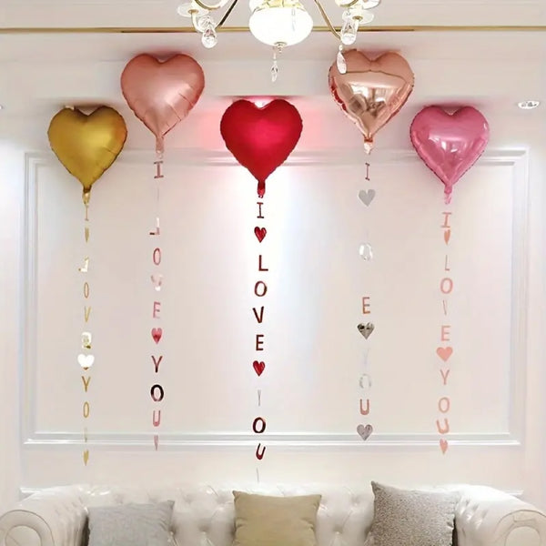 5 Pcs Heart Shaped Foil Balloon and Love Pendant - Helium