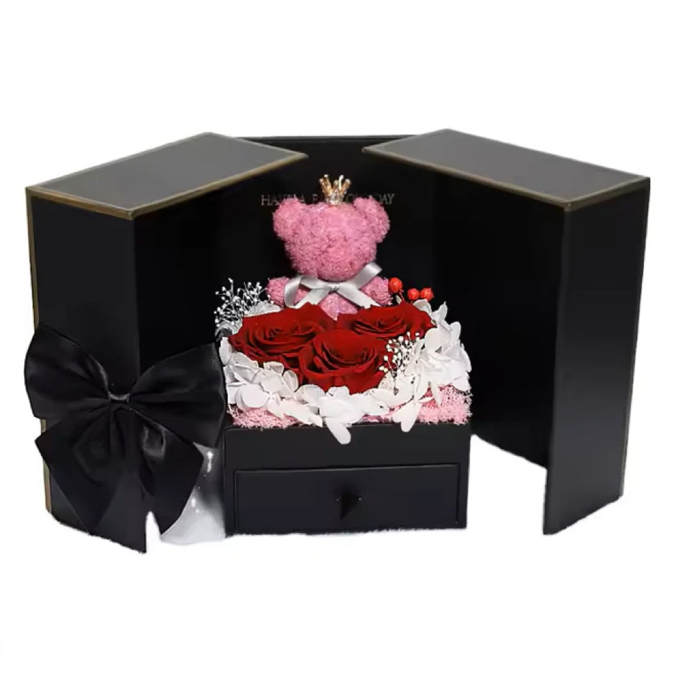 Eternal Roses Bear and Heart Gift Box