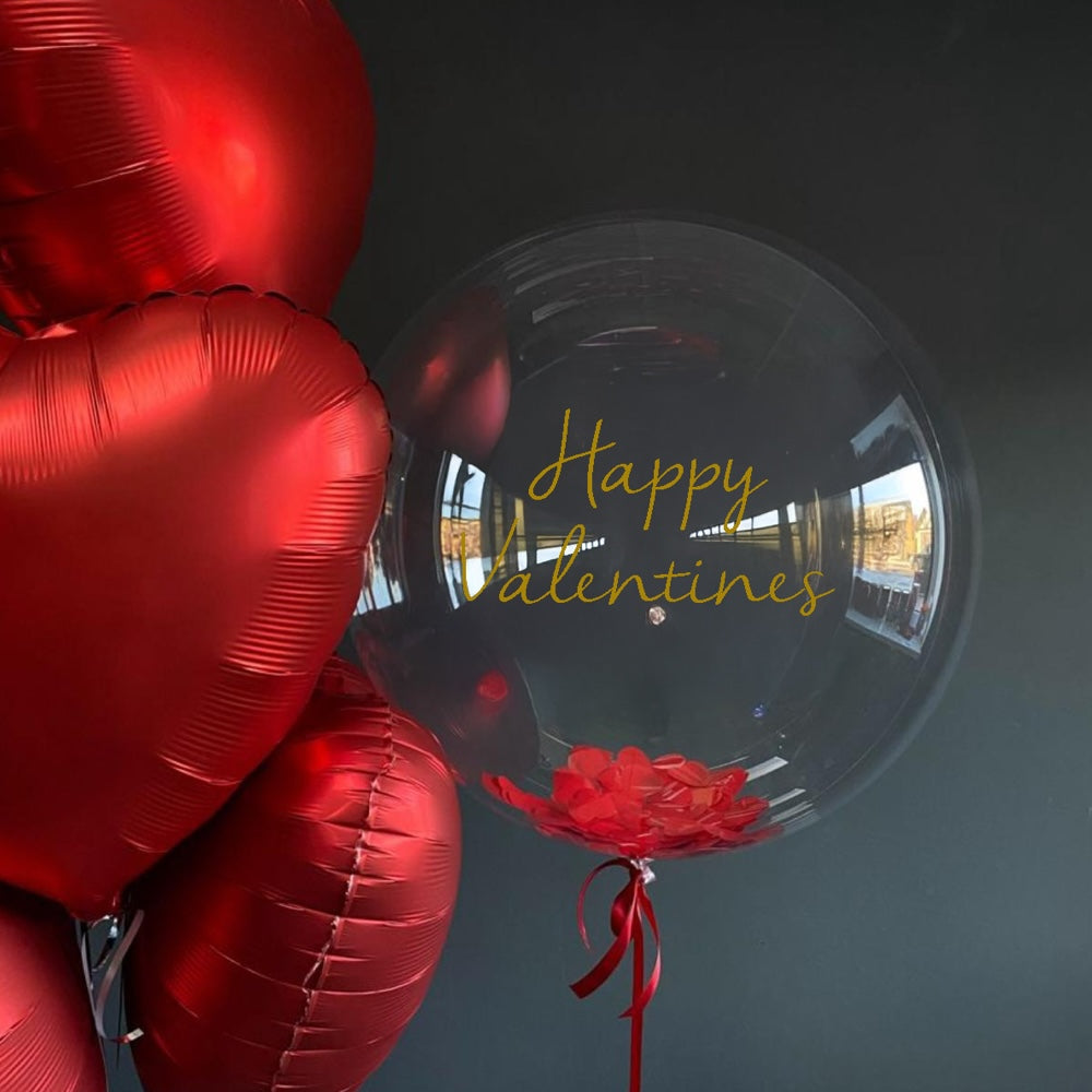 Personalized Helium Bobo + 5 Helium Hearts Foil Balloons