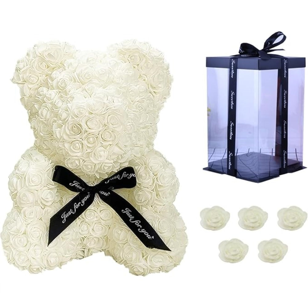 White Rose Teddy Bear 23cm with Box and Light