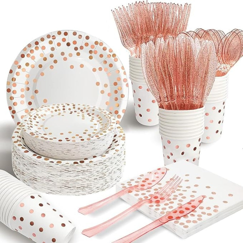 White and Rose gold Theme Party Dinnerware Set