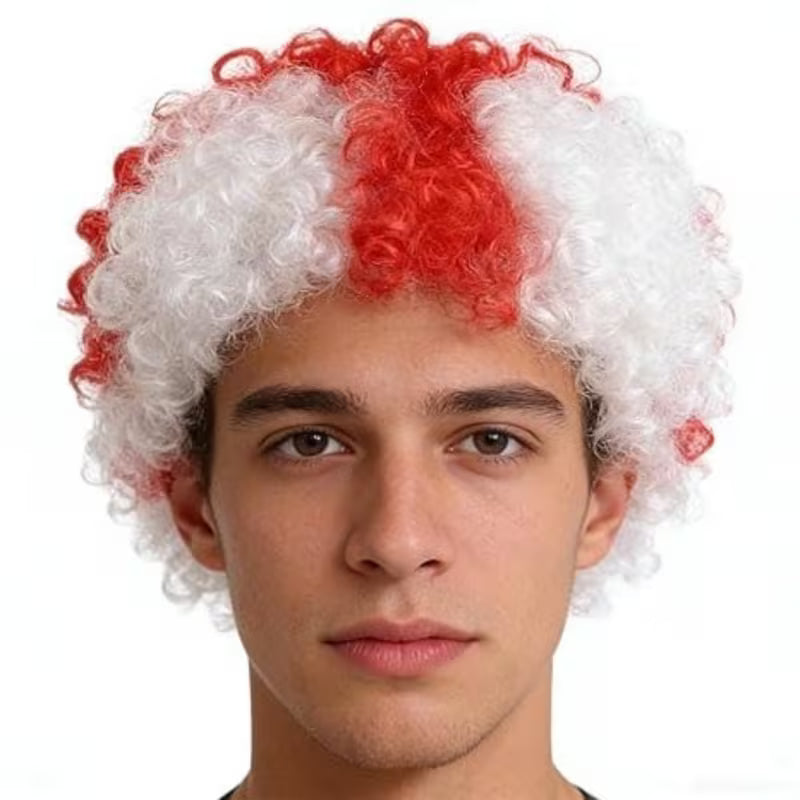 FIFA World Cup Fan Cheering Wig and Small Flag - White and Red | England
