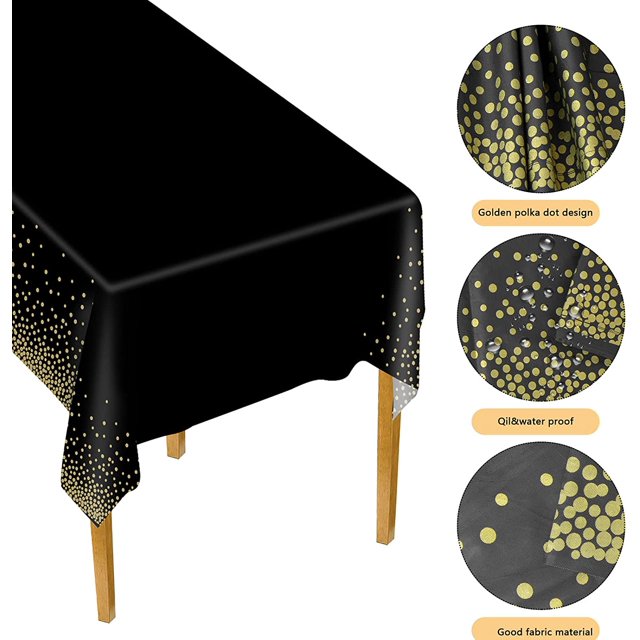 Black Gold Dot Plastic Table Cover 137-274 cm