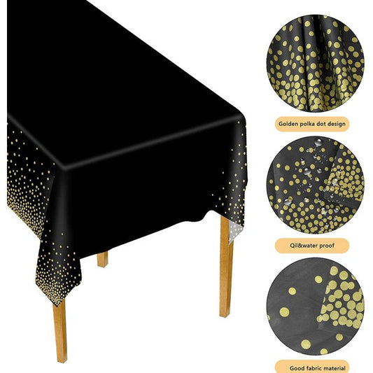 Black Gold Dot Plastic Table Cover 137-274 cm
