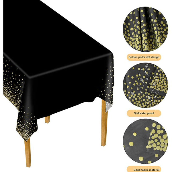 Black Gold Dot Plastic Table Cover 137-274 cm