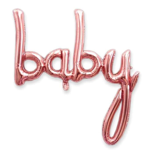 Foil Phrase Balloon Banner 'Baby' Baby Showers or New Baby Homecomings (Rose Gold / Blue))