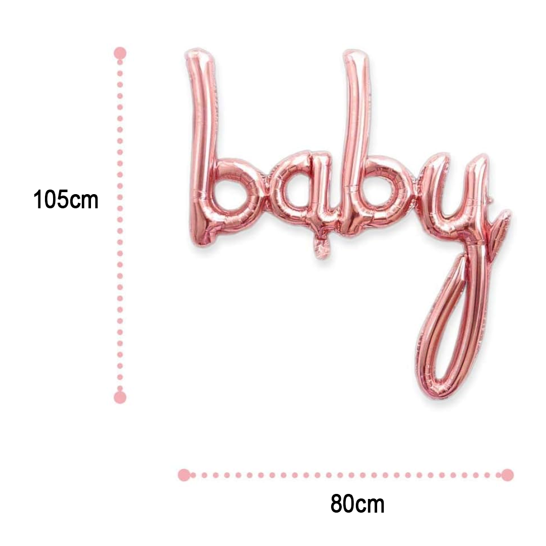 Foil Phrase Balloon Banner 'Baby' Baby Showers or New Baby Homecomings (Rose Gold / Blue))