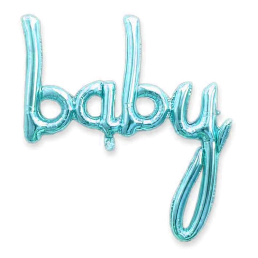 Foil Phrase Balloon Banner 'Baby' Baby Showers or New Baby Homecomings (Rose Gold / Blue))