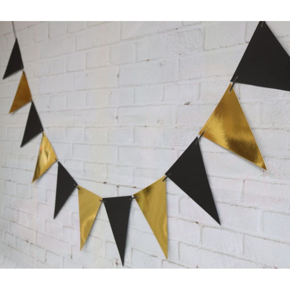 Black and Gold Bunting Banner for Party Decor