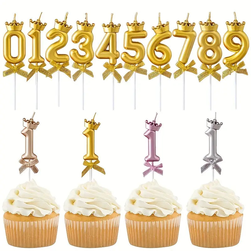 3D Number Candle with Crown Bow