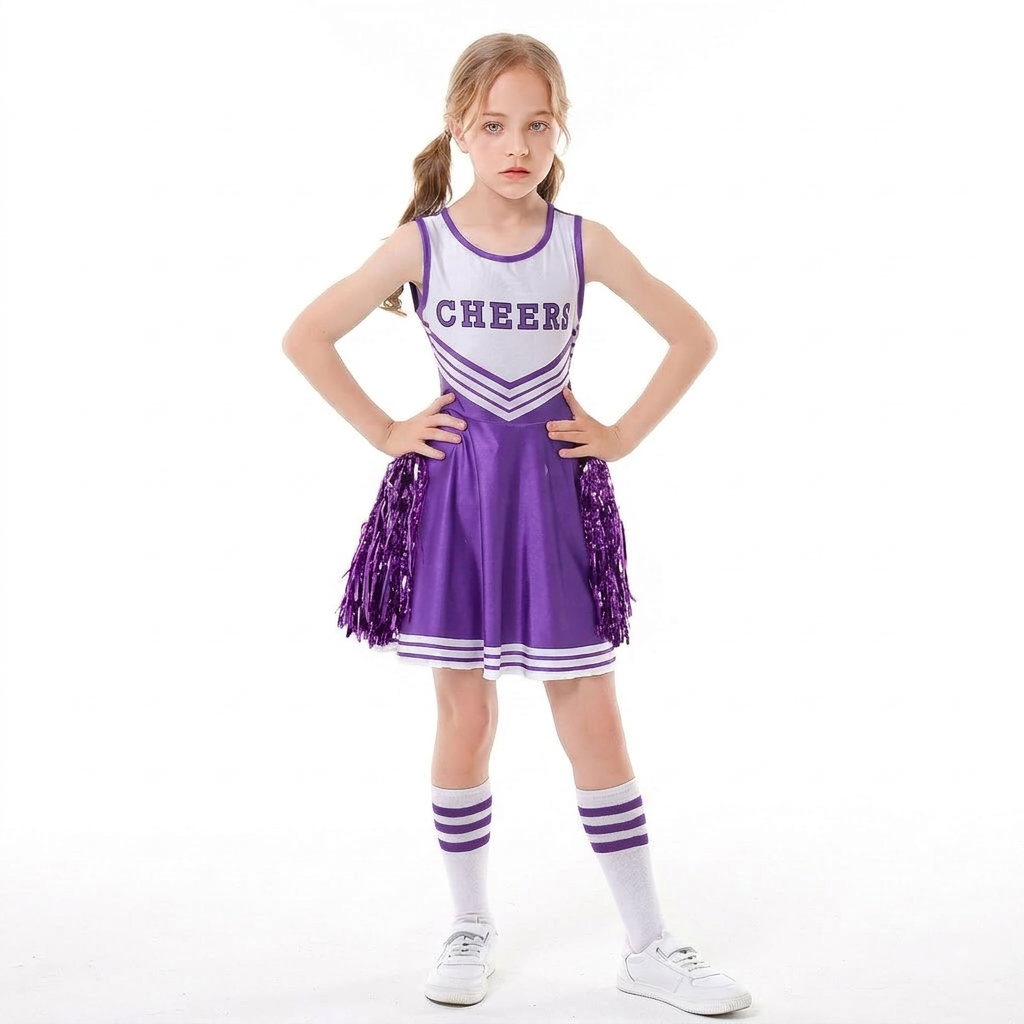 Cheerleader costume recolored from blue to purple
