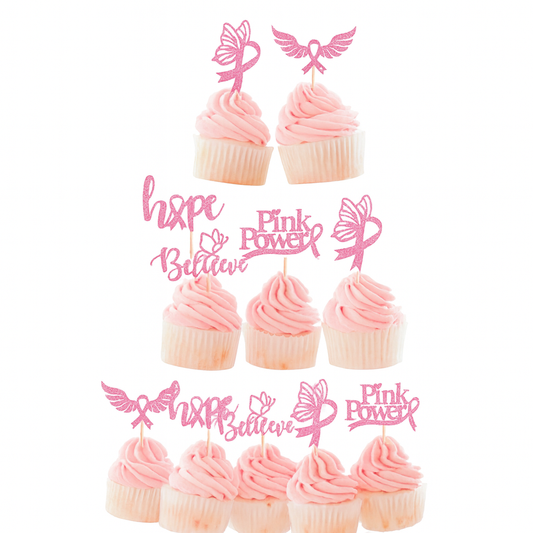 Pink October Cupcake Toppers – Breast Cancer Awareness