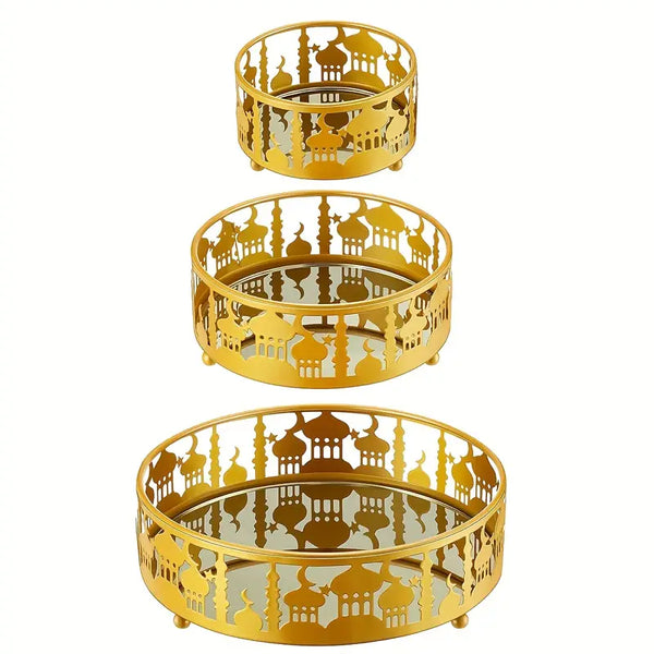 Eid Trays , Gold Color Round Shape - 3 Pcs