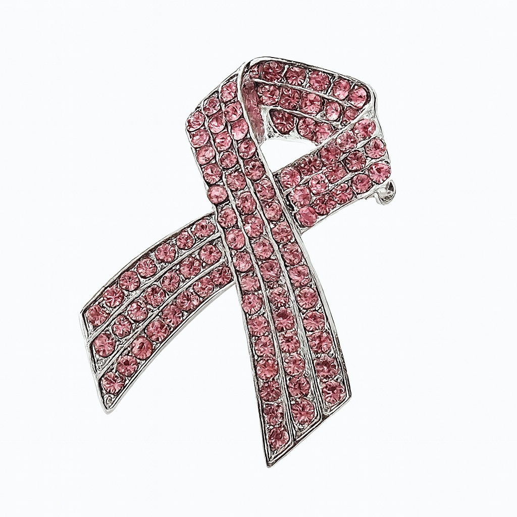 Elegant Pink Ribbon Pin with Sparkling Rhinestones 1 Pc