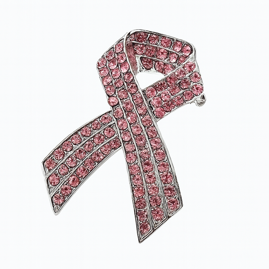 Elegant Pink Ribbon Pin with Sparkling Rhinestones 1 Pc