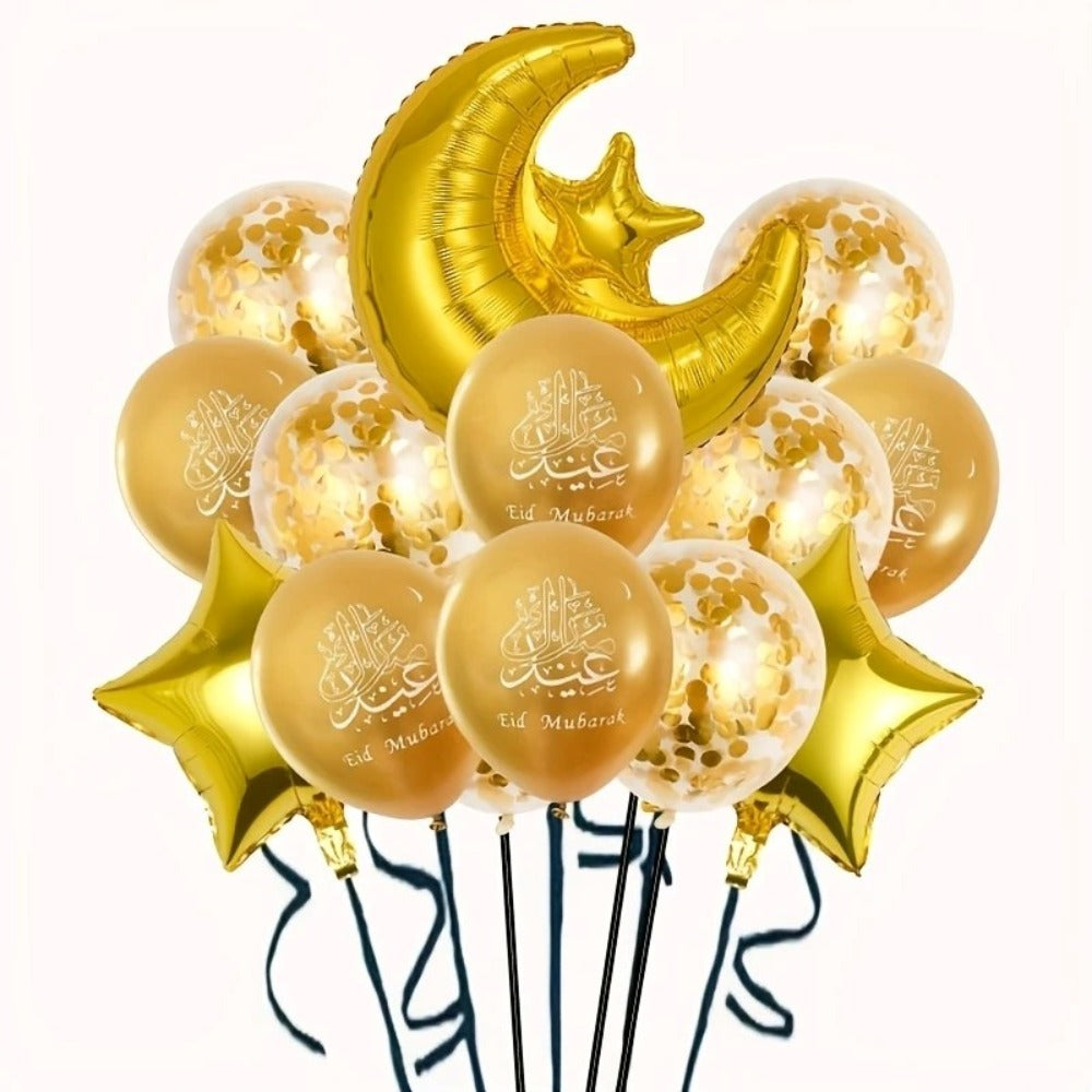 Eid Mubarak 11 Pcs Helium Balloon Set - Gold