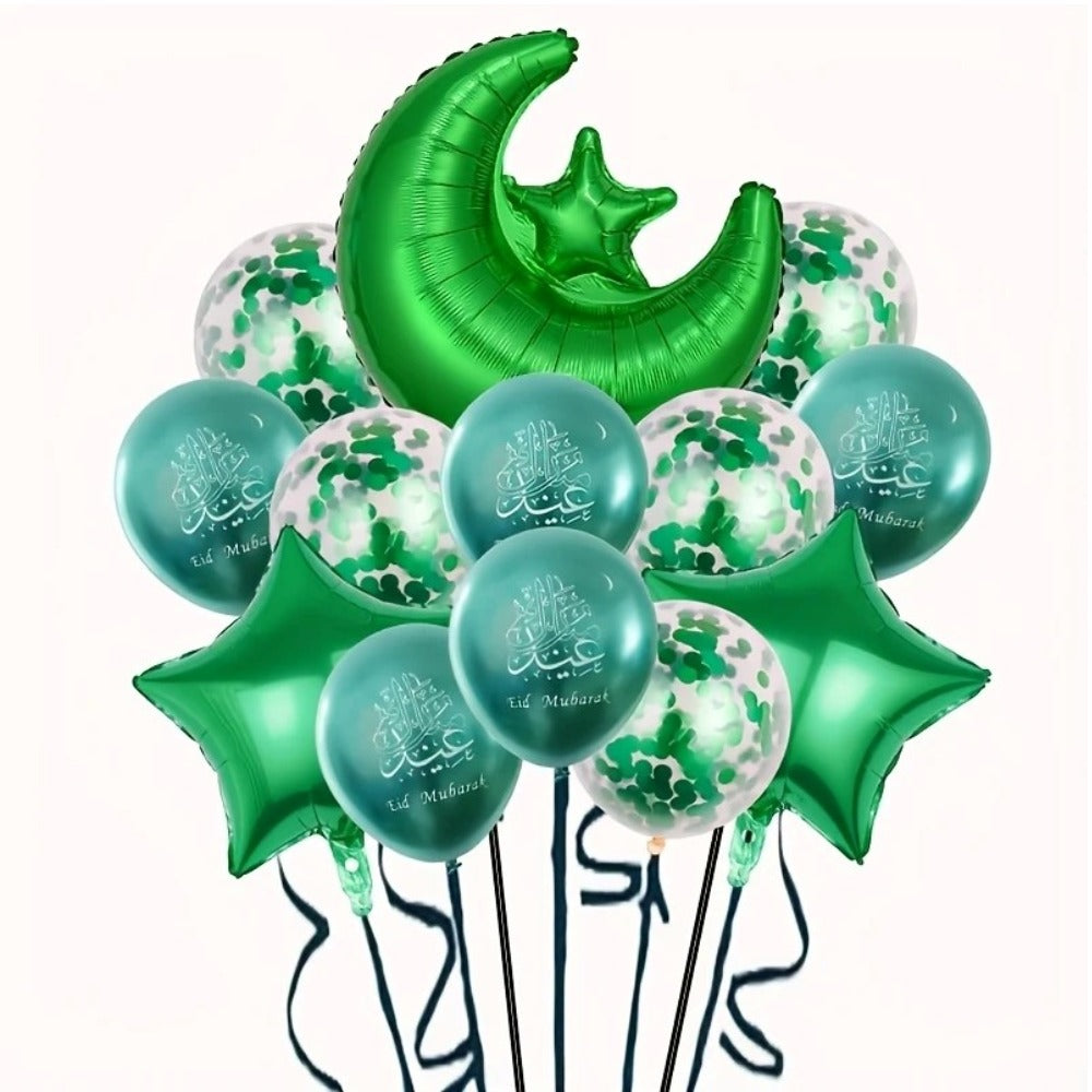 Eid Mubarak 11 Pcs Helium Balloon Set - Green