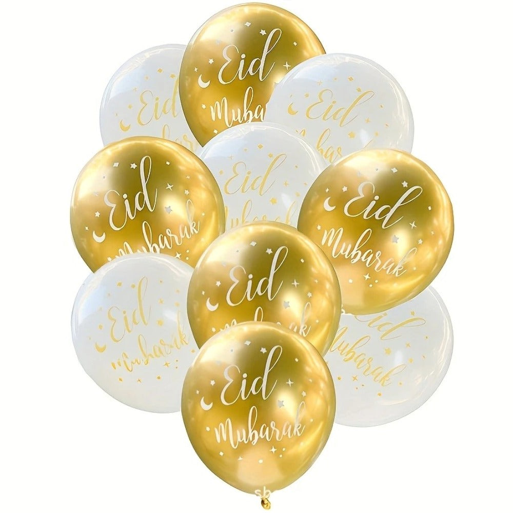 Eid Al Adha 8 pcs Golden & White printed helium balloons