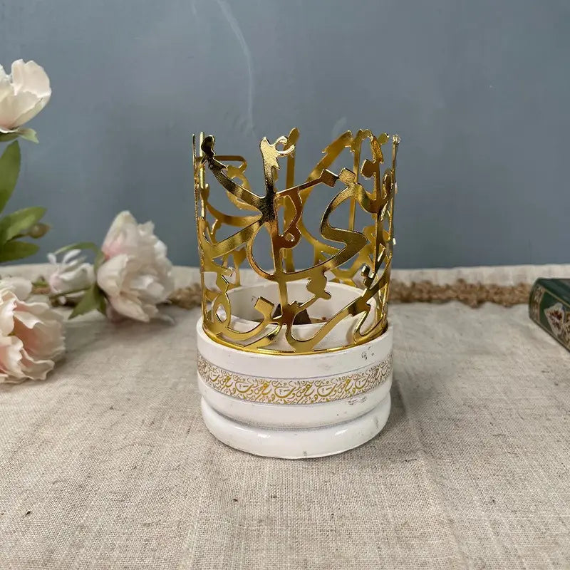 Ramadan Arabic Calligraphy Incense Burner Candle Holder - white