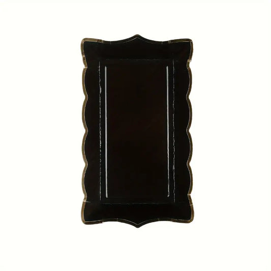 Black Rectangle Trays with Gold Rim Border Set