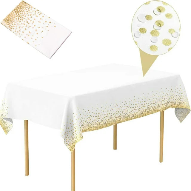White Gold Dot Plastic Table Cover 137-274 cm