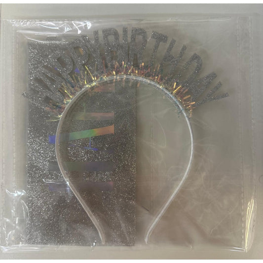 Happy Birthday Headband with Iridescent Sash