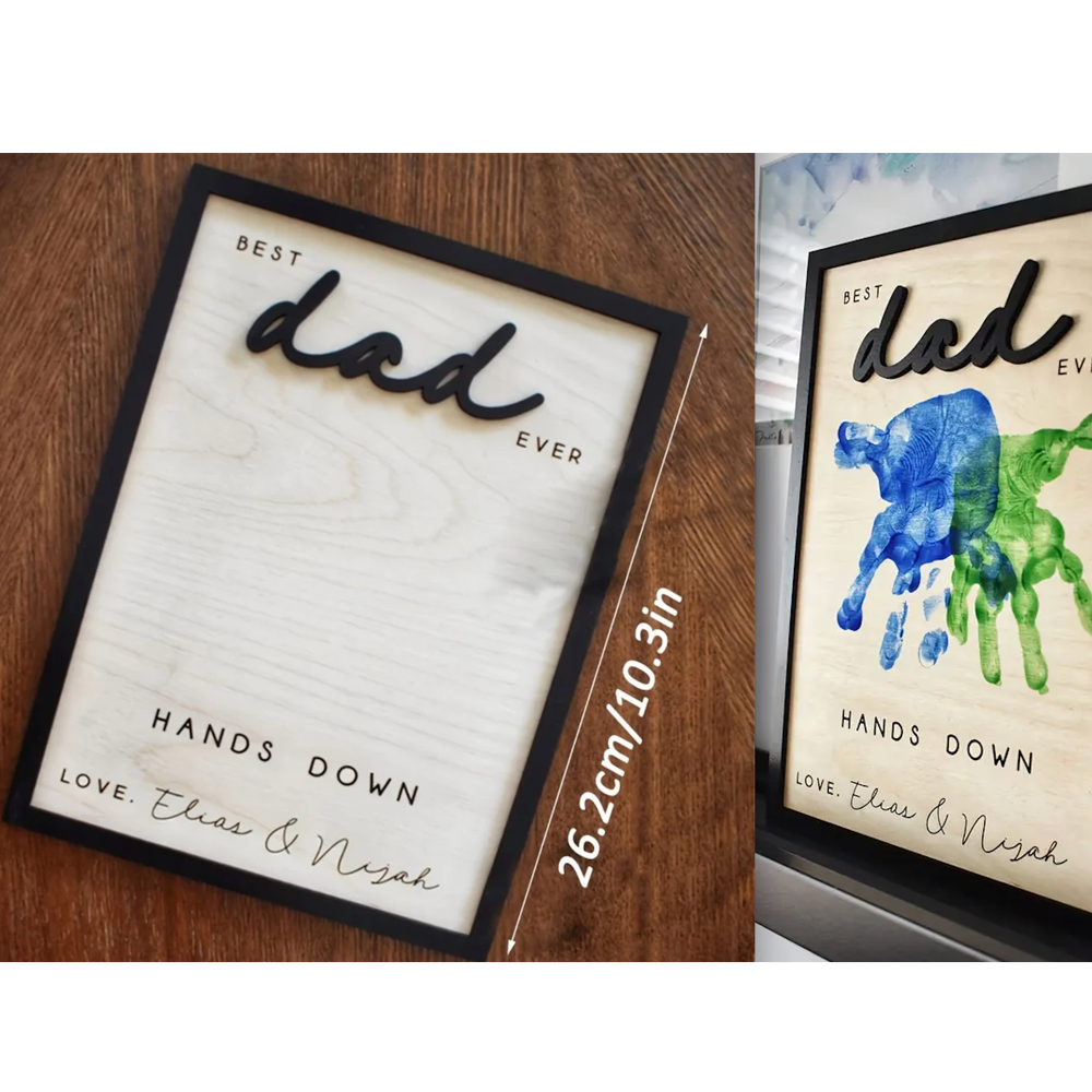 Father's Day Best Dad Ever 3D Wooden frame - Customized handprint (26 CM)