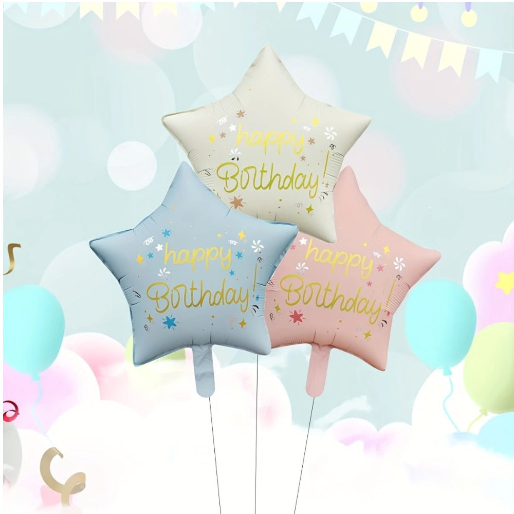 Happy Birthday Star Shaped Helium Balloon Pastel Colors 1 Pc