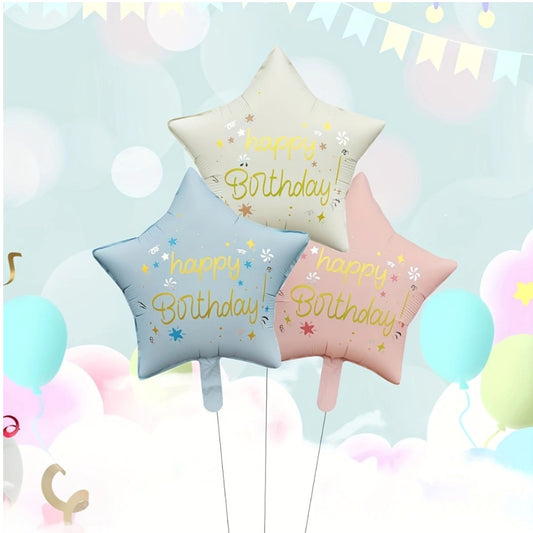 Happy Birthday Star Shaped Helium Balloon Pastel Colors 1 Pc