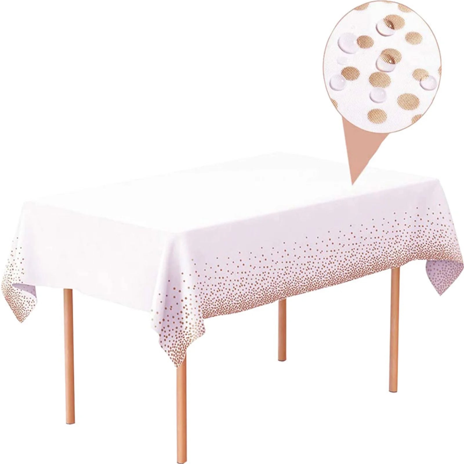 White Rose Gold Dot Plastic Table Cover 137-274 cm