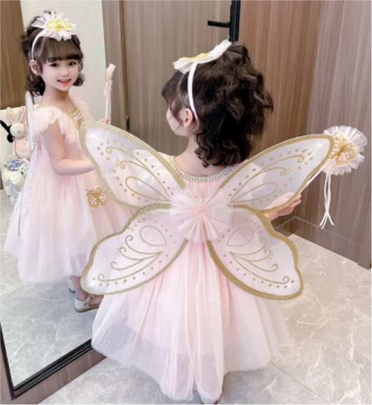 Princess Fairy Costume with Wings- wand- and headband