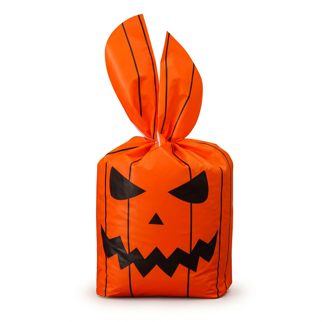 Pumpkin candy bag on a white background