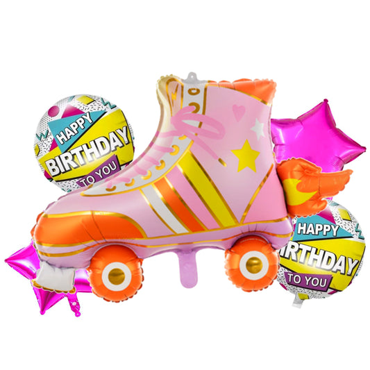 Funky Roller-Skating Theme Happy Birthday Balloons Set