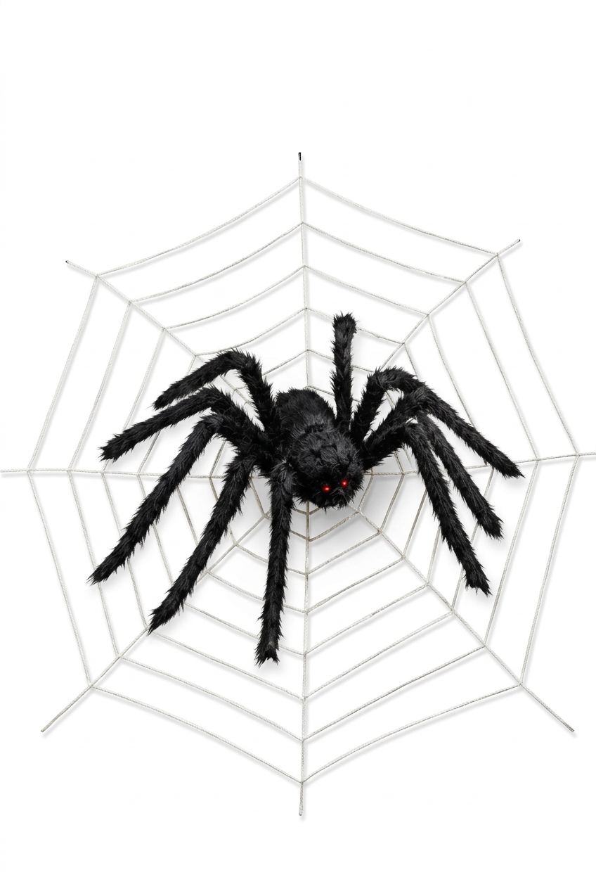 Spider and web on a white background