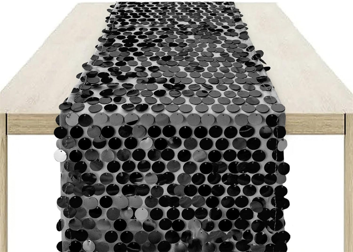 Black Big Sequin Table Runner